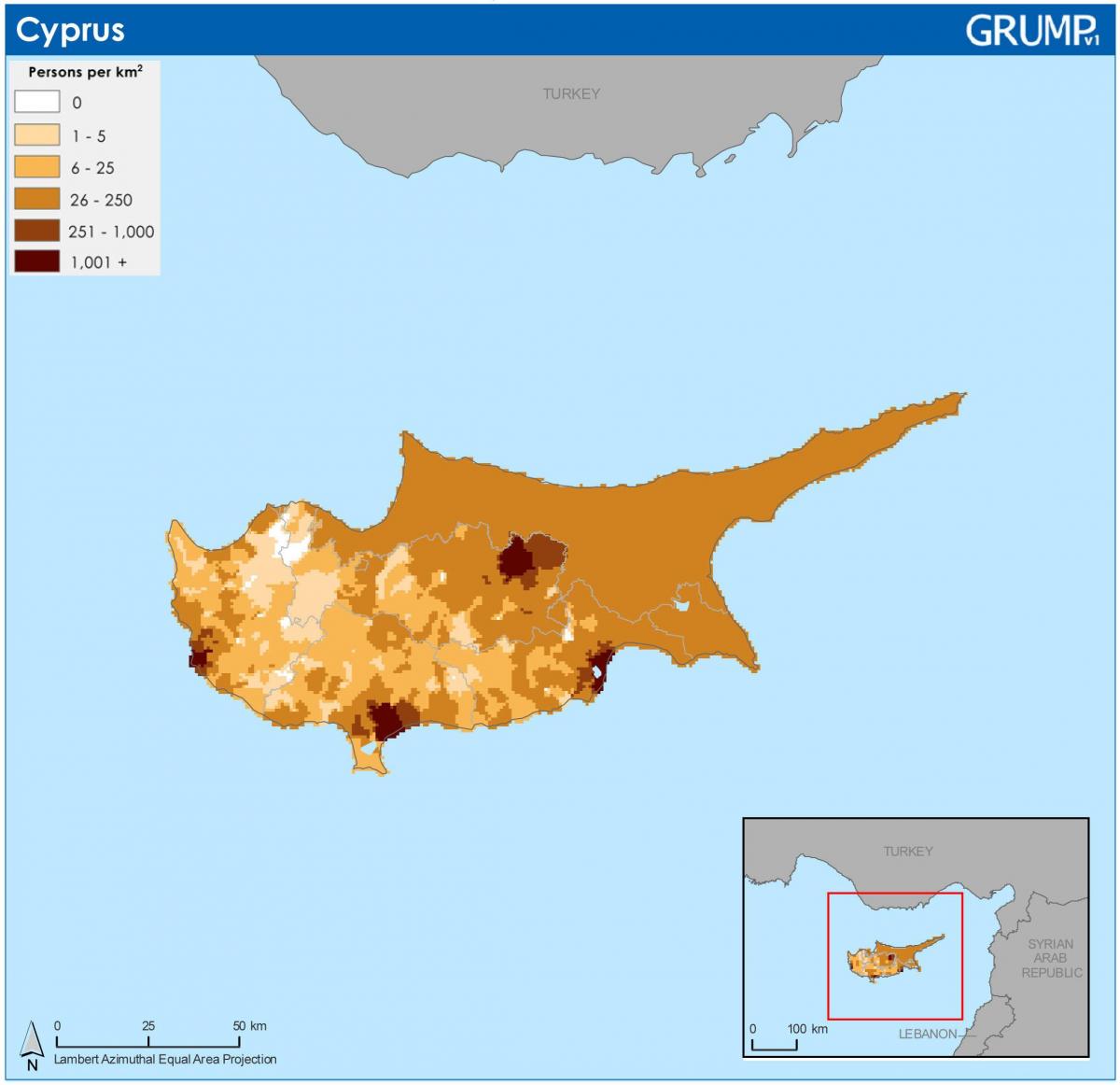 Mapa de densidade de Chipre